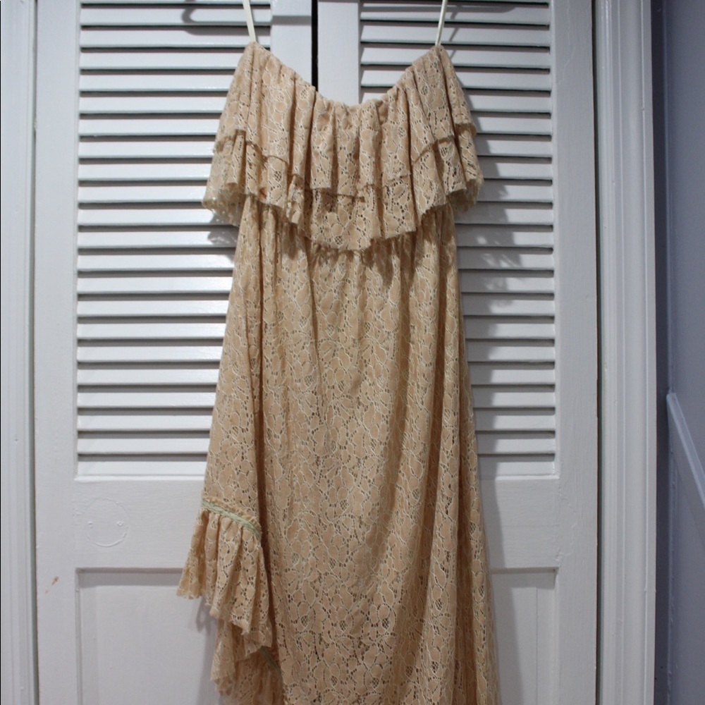 Asymmetric Strapless Lace Dress